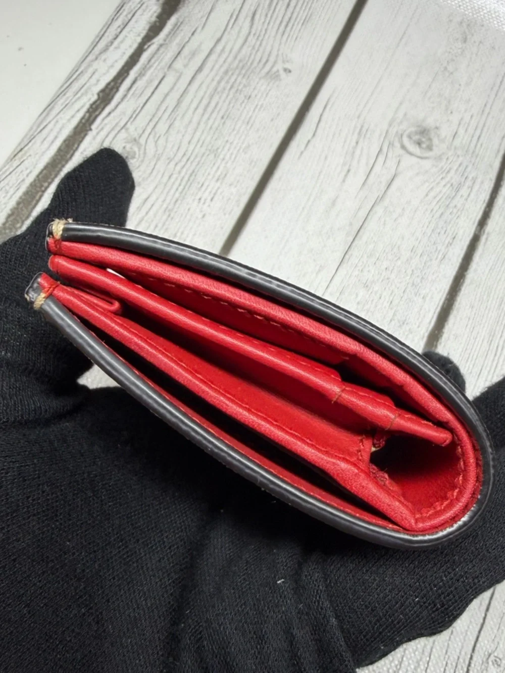 PRE LOVED Auth Gucci GG Supreme Monogram Heart Embroidered Card Case Wallet Red - Picture 10 of 11